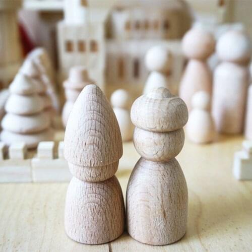 2pcs/lot Children Log Dolls Wooden Figurines for Building Blocks/Kids DIY Painting Wooden Dolls Trees Snowman Fish Craft Toy