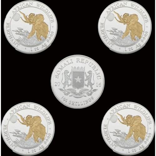 5PCS 2016 Somali Republic 1OZ Elephant Silver Coin Protect African Wildlife Commemorative