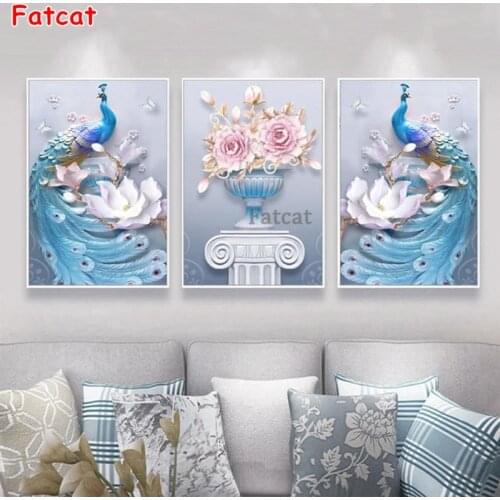 3 pcs diy diamond painting peafowl flowers full square&round drill diamond embroidery mosaic handcraft decor painting PP2000