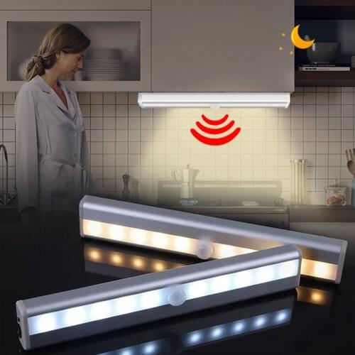 10 leds PIR Motion Sensor Light Battery Operated Wireless Night lights for Room Aluminum Profile Kitchen Light Bar Easy Install