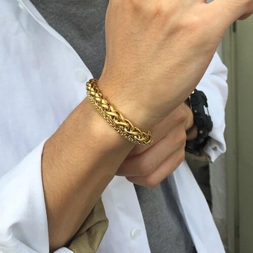 Wheat Chain Bracelet for Men Double Link Stainless Steel Wristands Male Accessories