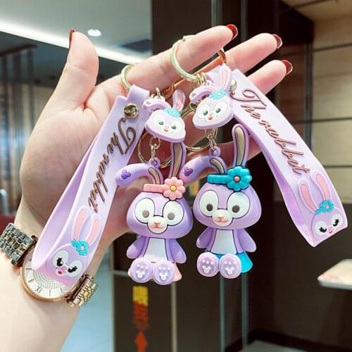 Disney Cute Rabbit Keychains Cartoon Lovely Molang Bunny Car Key Chain Women Bag Pendant Keyring Student Lovers Charm Gif