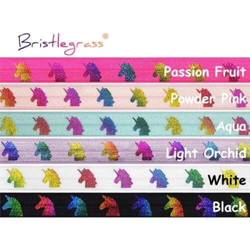 BRISTLEGRASS Combo 6 Yard 5/8" 15mm Rainbow Unicorn Foil Print Foldover Elastic FOE Spandex Band Tape Hair Tie Dress Sewing Trim