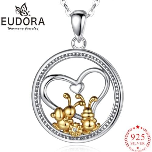EUDORA 925 Sterling Silver Golden Bunny And Eggs Necklace Sunflower Heart Pendant Fashion Fine Jewelry Easter Family Gift for Wo