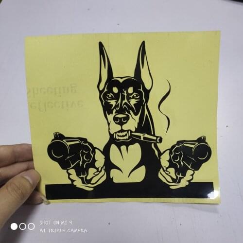 FD534A Cute Funny Doberman Dog With Gun Die-Cut Vinyl Car Stickers On And Decals Window Sticker -Styling Decal