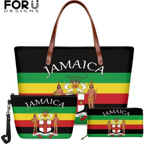FORUDESIGNS Jamaica Flag Print Casual Womens Large Capacity Shoulder Bag Pu Leather Clutch Purse Mini Makeup Bag Bolsa Feminina