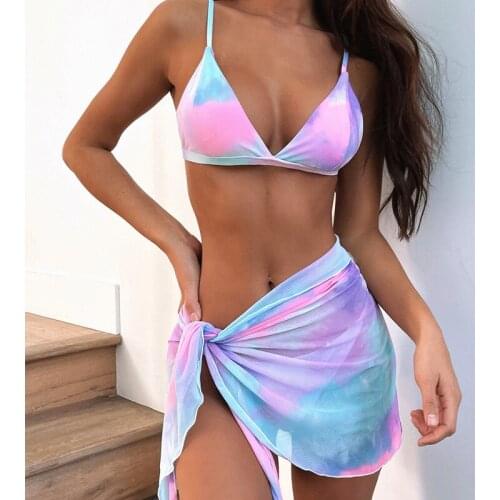 Tie-Dyed Swimwear Women Swimsuit Sexy 3 Pieces Set Femee Push Up Bikini Set Bathing Suit Triangle Micro Biquini Beach Wear Skirt