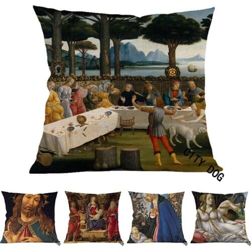 Christian Jesus Decameron' Boccaccio Madrid, Prado Painting art Cotton and linen square pillow Cushion cover Home sofa Decor