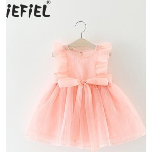 Summer Baby Girls Dress Wedding Birthday Party Kids Girls Ruffled Tulle Mesh Tutu Dress Vestido Elegant Bowknot Princess Dresses