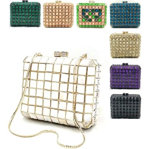 Small evening party Bridal wedding party wallet purses elegant square shape purses women wallet luxury big crystal clutches