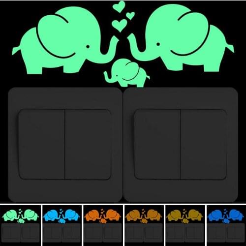 Cute Elephant Hearts Family Wall Decals Glow in the Dark Switch Decoration Sticker for Baby Room Decor Kids Bedroom Home DIY