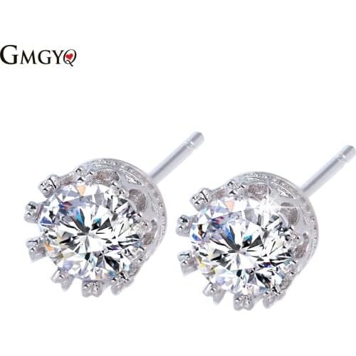 GMGYQ Fashion Accessories 2018 Aretes De Acero Inoxidable Para Mujer Cubic Zircon Voor Vrouwen Cute Round Stud Crown Earrings