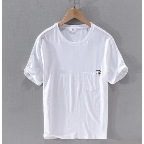 Suehaiwes style Italy brand linen men t shirt summer white emboridery t-shirt for men casual comfortable t shirts male chemise