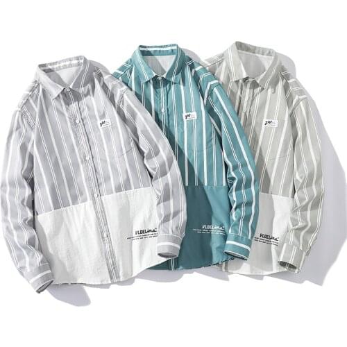 2021 New Fashion Cotton Long Sleeve Shirts with A Pocket for Men Fashion Personality Men Autumn Casual Striped Shirt Top Blouse