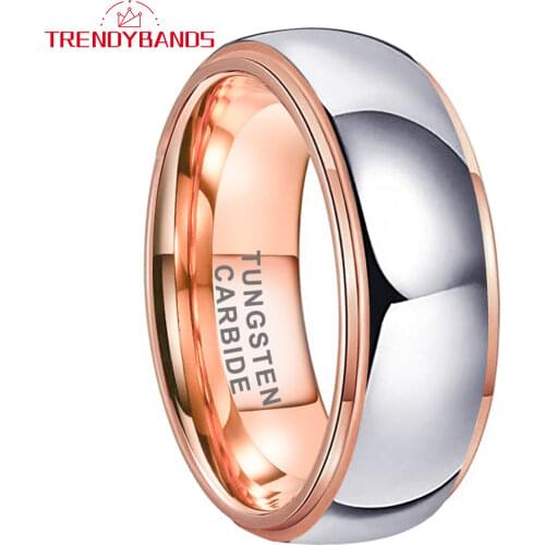 6MM Rose Gold Tungsten Carbide Engagement Rings For Women Men Wedding Band Stepped Edges High Polished Shiny Comfort Fit