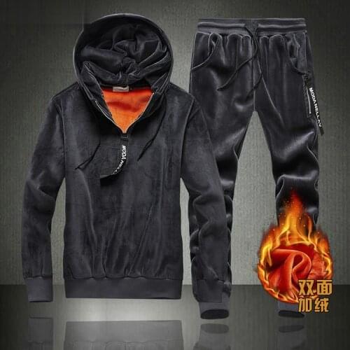 Tracksuit Men 2pcs Fleece Running Sports Suit Hooded Sportswear Sport Suit Warm Winter Running Set Man Sweat Suits Men Coat 2021