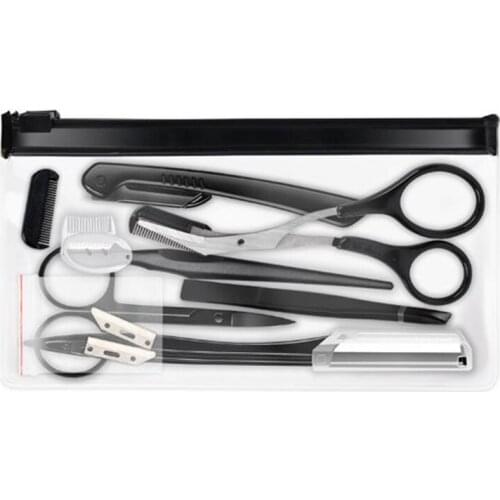 1set Eyebrow Grooming Kit Tweezers Trimming Razor Blades Scissors Comb Clip Brow Shaping Trimmer Tool