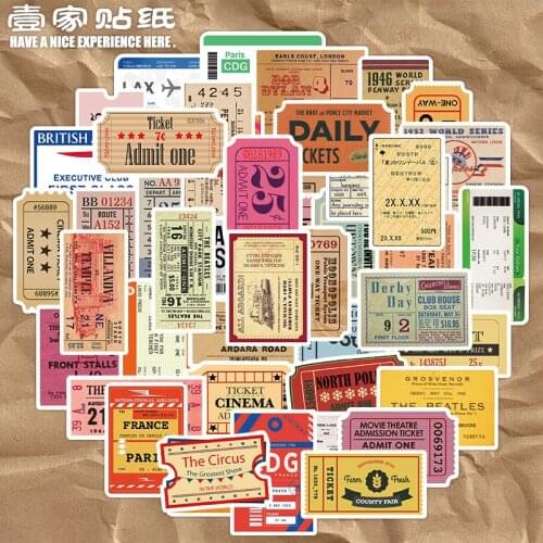 50PCS Classic Retro Airplane Ticket Stickers Waterproof To DIY Suitcase Luggage Notebook Water Bottle Helmet Decals Sticker