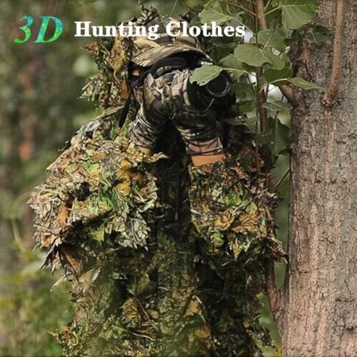 Hunting Ghillie Suit 3D Camo Bionic Leaf Camouflage Jungle Woodland Manteau Hunting outfit Clothing Durable costume