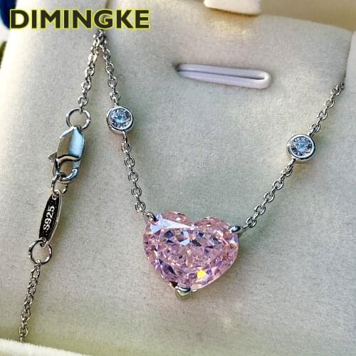 DIMINGKE 10*12 Heart-shaped Super Glitter Yellow Diamond Necklace 100%-S925 Silver Women Jewelry Wedding Party Birthday Gift
