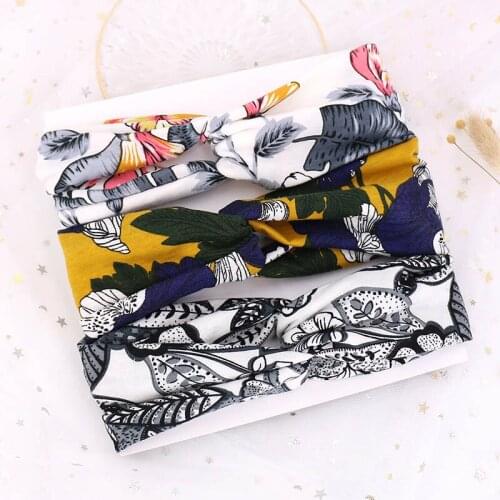 3Pcs/Lot Floral Women Headband Elastic Cross Knot Spring Summer Flower Printed Turban Woman Girls Hair Band Hairband