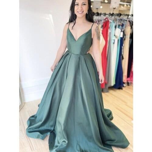 Simple Design Evening Dress V-neck Spaghetti Straps A-line Draped Style Long Prom Dress for Formal Occasions