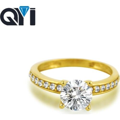 QYI 1.25ct Round cut 14K Solid Yellow Gold Finger Rings Cubic Zirconia Wedding Rings for Women Fashion Real Yellow Gold Jewelry