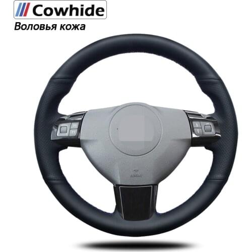 Hand-stitche Black Genuine Leather Car Steering Wheel Cover for Opel Astra 2005 2006 Vauxhall Astra