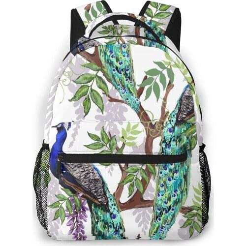 OLN Backpack Women Shoulder Bag For Teenage Girls Floral Japanese Wisteria And Peacocks Bagpack Female Ladies School Backpack