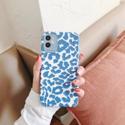 Blue leopard print phone case for iphone 12 pro max 11Pro Max X XS XR SE 2020 mobile phone case for iPhone 7 plus 8 plus