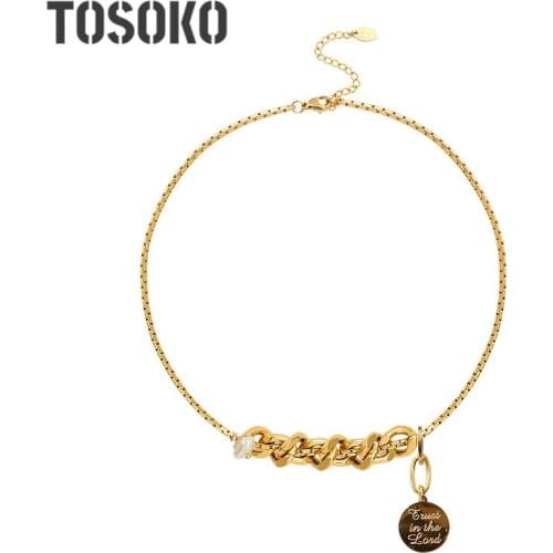 TOSOKO Stainless Steel Jewelry Natural Freshwater Pearl Necklace Punk Exaggerated Rope Link Chain Necklace For Female BSP854