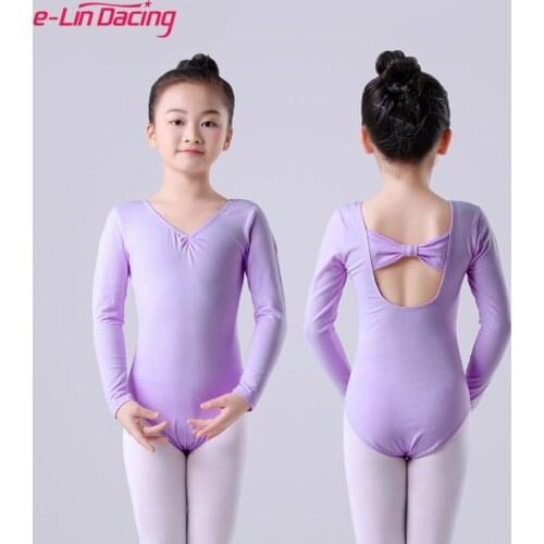 Kids Bowknot Dance Leotards Children Long Sleeve Dancing Bodysuit Cotton Gymnastics Leotards Ballerina Stage Training Costume