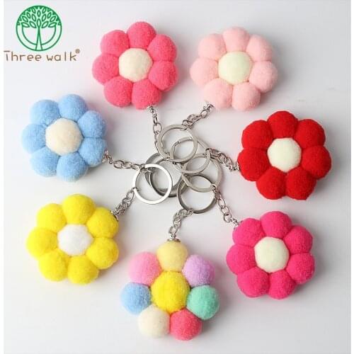 Camellia Roses Fringes Keychain For Women Pendant Key Chain Creative Gifts Flower Floral Bag Charms Key Holder Pompom