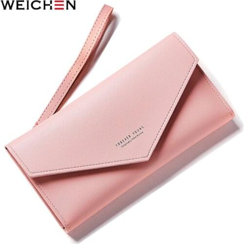 WEICHEN Brand Designer Envelope Wristband Clutch Wallets For Women Long PU Leather Female Wallet Purses Ladies OL Style Handbag