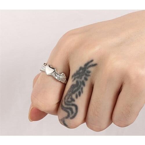 Female Small Heart Adjustable Ring Fashion Silver Color Love Ring Cute Angel Wings Wedding Rings For Women