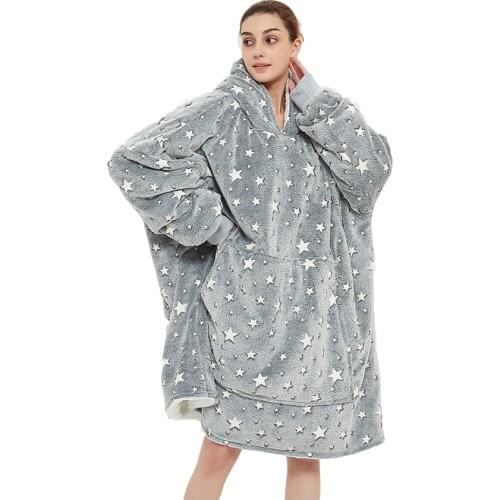 Winter Sherpa Plush Blanket Hoodie Large Size Oversized Hooded Blanket With Sleeves Soft Warm Wearable Sweatshirt Hoodie Blanket