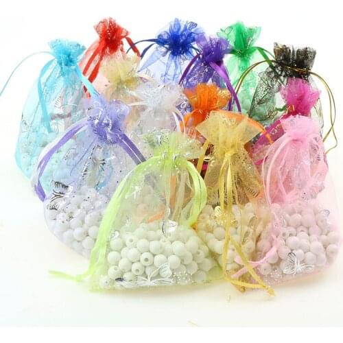 100pcs/lot 9x12cm Butterfly Wedding Gift Bags For Jewelry Bags And Packaging Organza Bag Drawstring Bag Storage Display Pouches