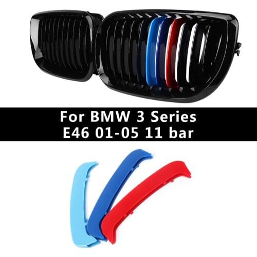 3 PCS ABS For BMW 3 Series 5 Series E46 2001 - 2005 11 Bar 3 Color Buckle Front Racing Grills Decorative Trim Strip Accessories