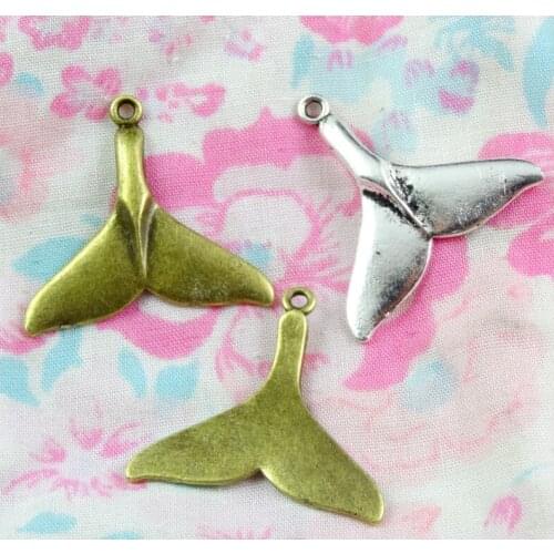 40pcs Antique Silver Plated Bronze Animal Charm Bracelet Fish Fishtail Charms Necklace Pendants DIY Jewelry Accessories