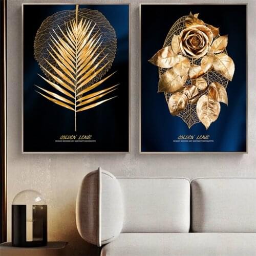Abstract Golden Plant Leaves Picture Wall Poster Modern Style Canvas Print Painting Art Aisle Living Room Unique Decoration