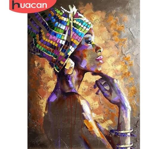 HUACAN 5d Diamond Painting African Woman DIY Wall Art Decor Full Square/Round Diamond Embroidery Portrait Handmade Gift