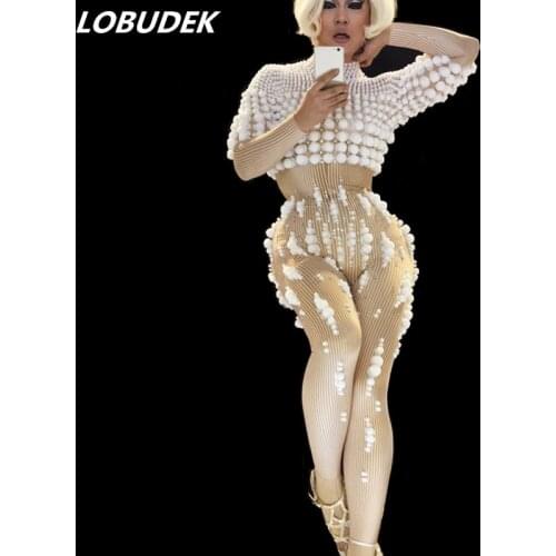White Ball sexy Jumpsuits Female costumes performance show Leotard Costume Singer Dance Nightclub Bar slim Party stage wear