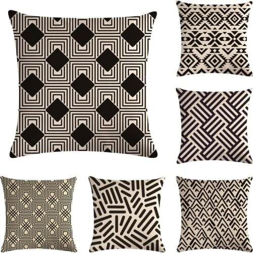 Black And White Series Of Simple Geometric Lines Cotton Linen Pillow Cushion Cover Sofa Office Car Cushions Cover Home Decor