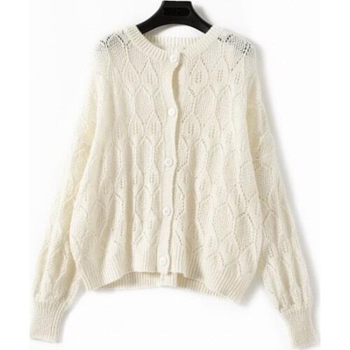 Elfbop Ladies Wool Mohair Knitted Hollow Out Cardigan - Women High Quality Long Sleeve Sweater Top