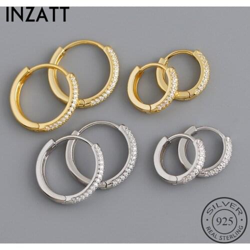 INZATT Real 925 Sterling Silver Zircon Round Hoop Earrings For Fashion Women Punk Fine Jewelry 18k Gold Minimalist Accessories