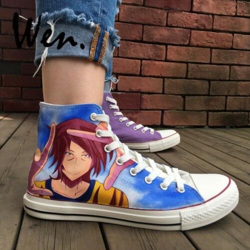 Wen Hand Painted Sneakers Shoes Anime No Game No Life Design Custom High Top Women Mens Outdoor Canvas Skateboarding Shoes