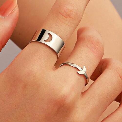 Couple Ring Set Stainless Steel Moon Rings For Women Men Gold Silver Color Jewelry Butterfly Snake Ring 2-piece Set Love Gift