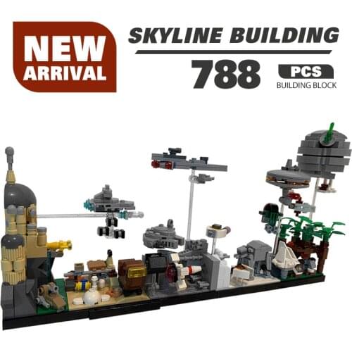 MOC Movie Series City Skyline Castle Architecture Millennium Spaceship Destroyer Flying Model Building Block Toy Gift