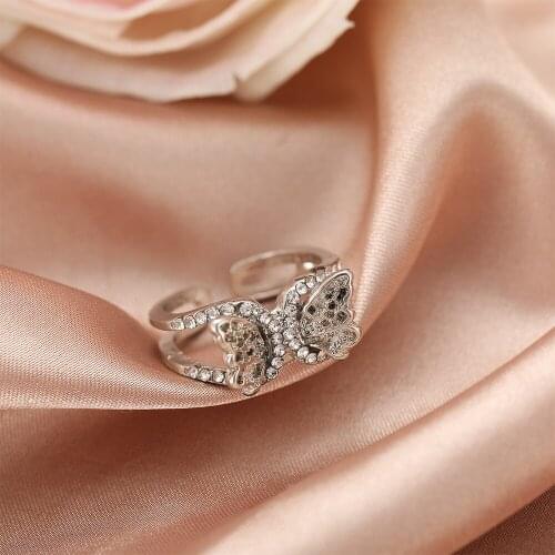 Korean Elegant Crystal Butterfly Rings Female Vintage Silver Color Ring Index Finger Opening Rings for Women Jewelry Accessorise