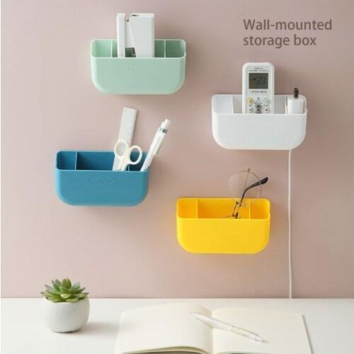 Colorful Wall Mounted Storage Box Mobile Phone Plug Holder Rack Remote Control Pencil Toiletries Home Organizer Case Wall Decor